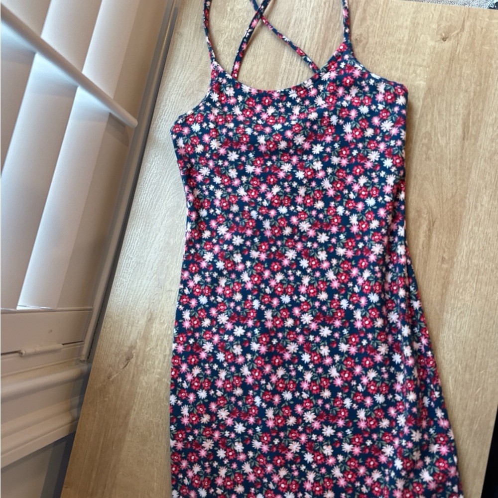 abercrombie kids navy floral sundress with pink and white flowers